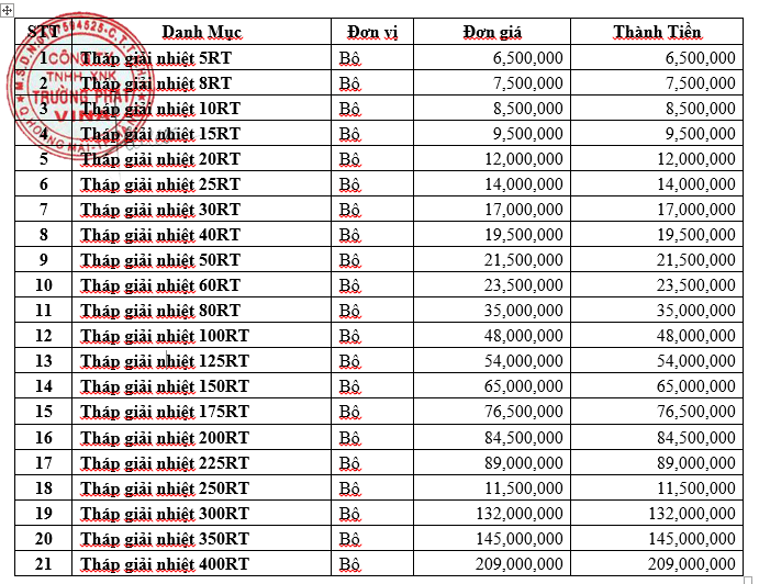 Giá tháp giải nhiệt nước